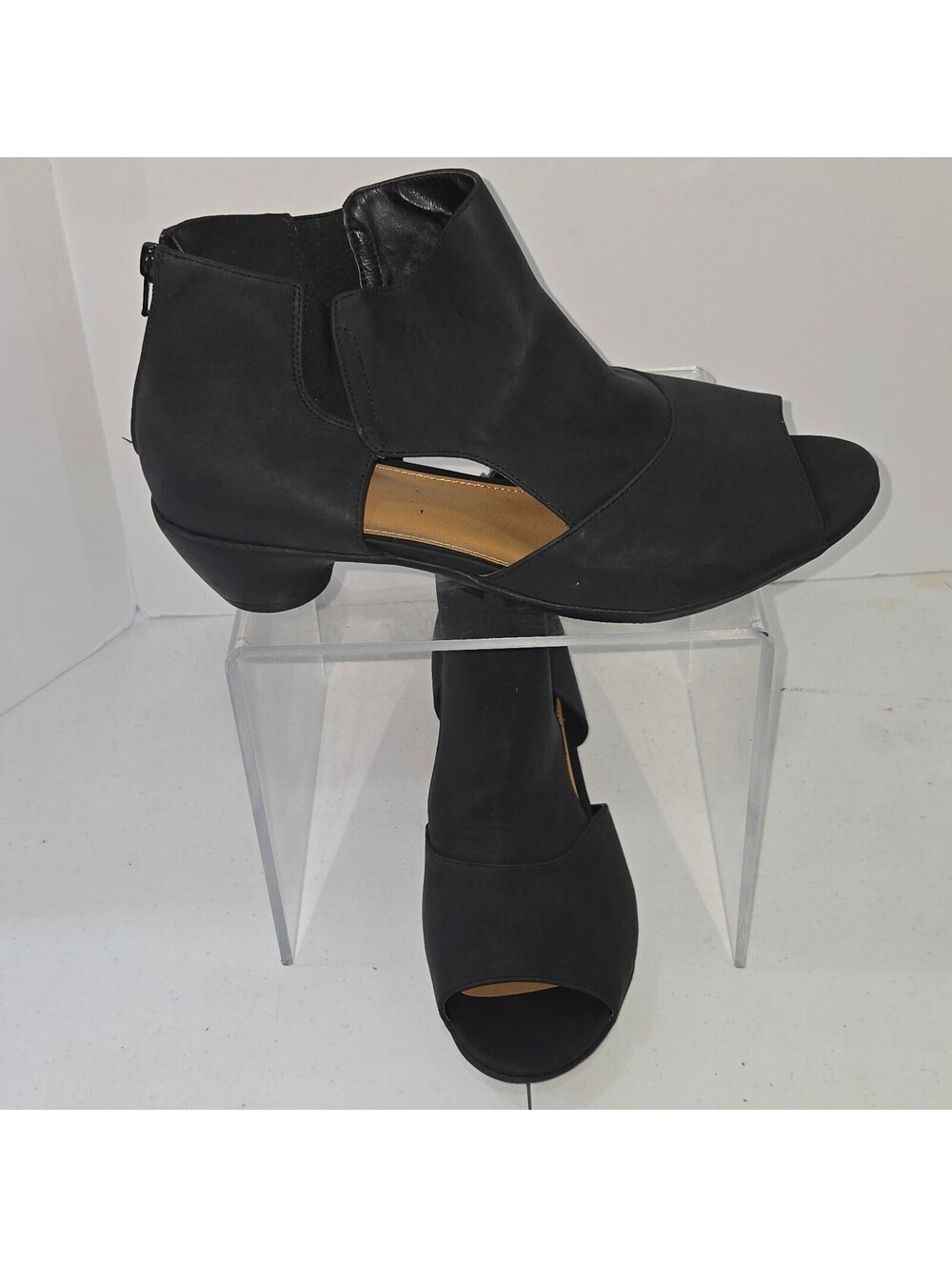 Comfortview Ophelia Open Toe Ankle Booties Black Women Size 12WW Low Heel Cutout